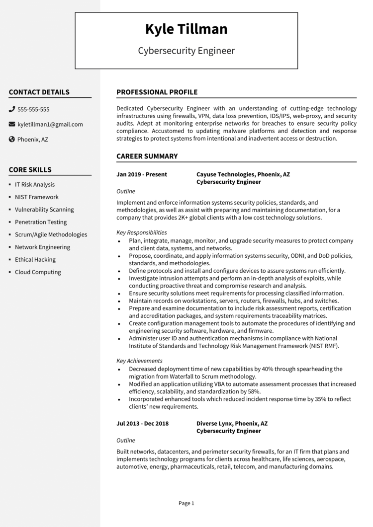 Cybersecurity Engineer Resume 1