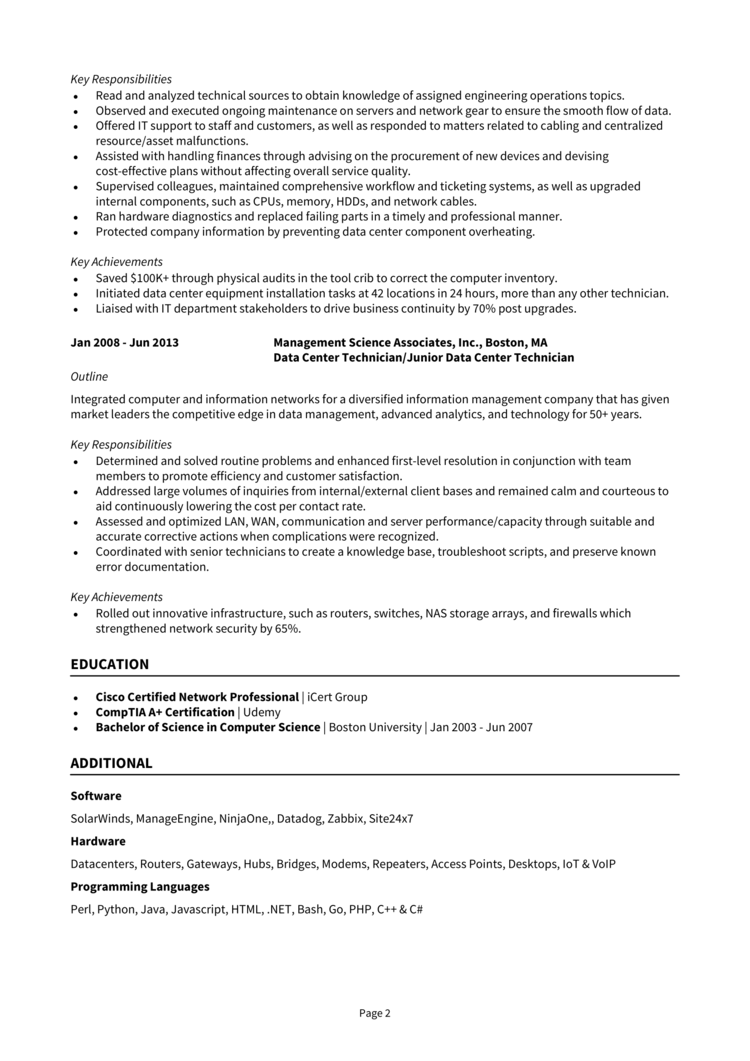 Data Center Technician Resume 2