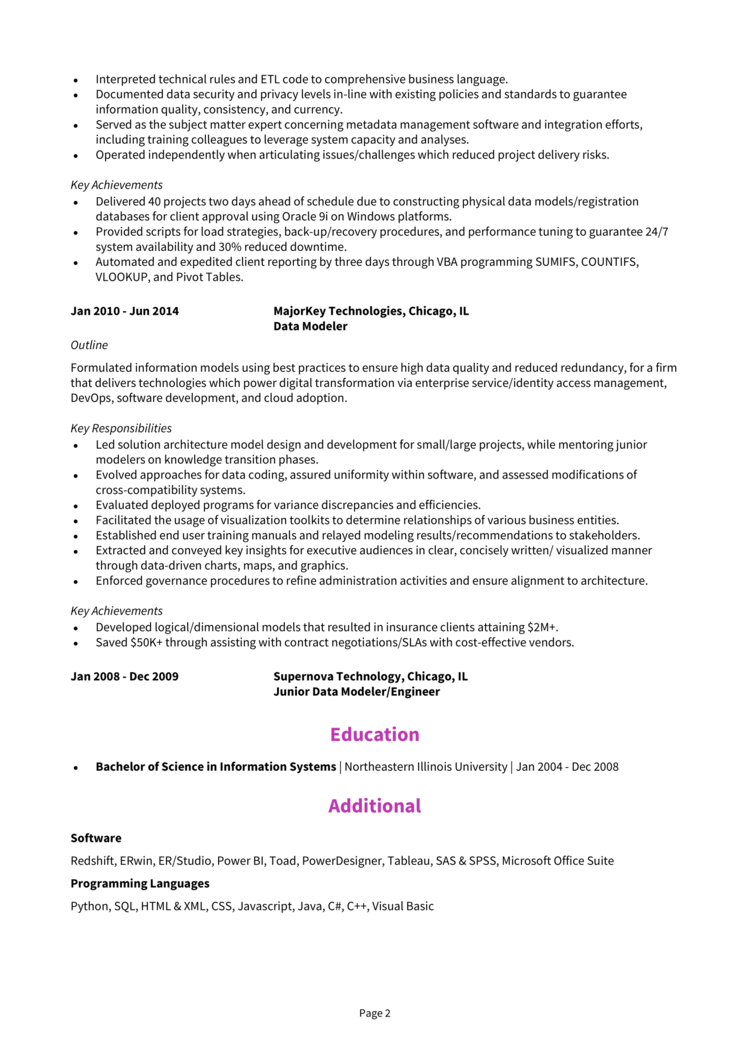 Data Modeler Resume 2