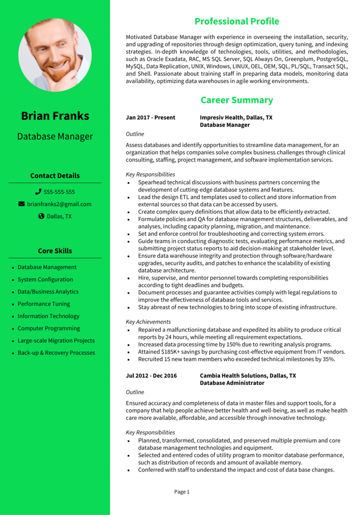 Database Manager resume example & guide [Get hired]