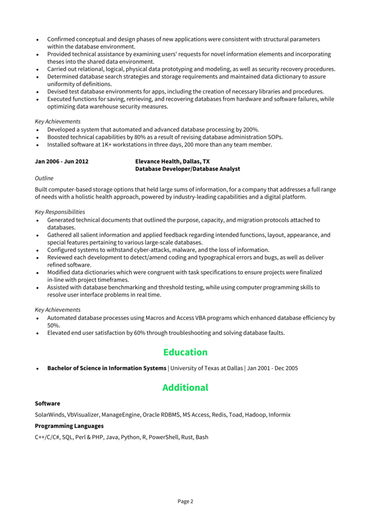 Database Manager Resume 2