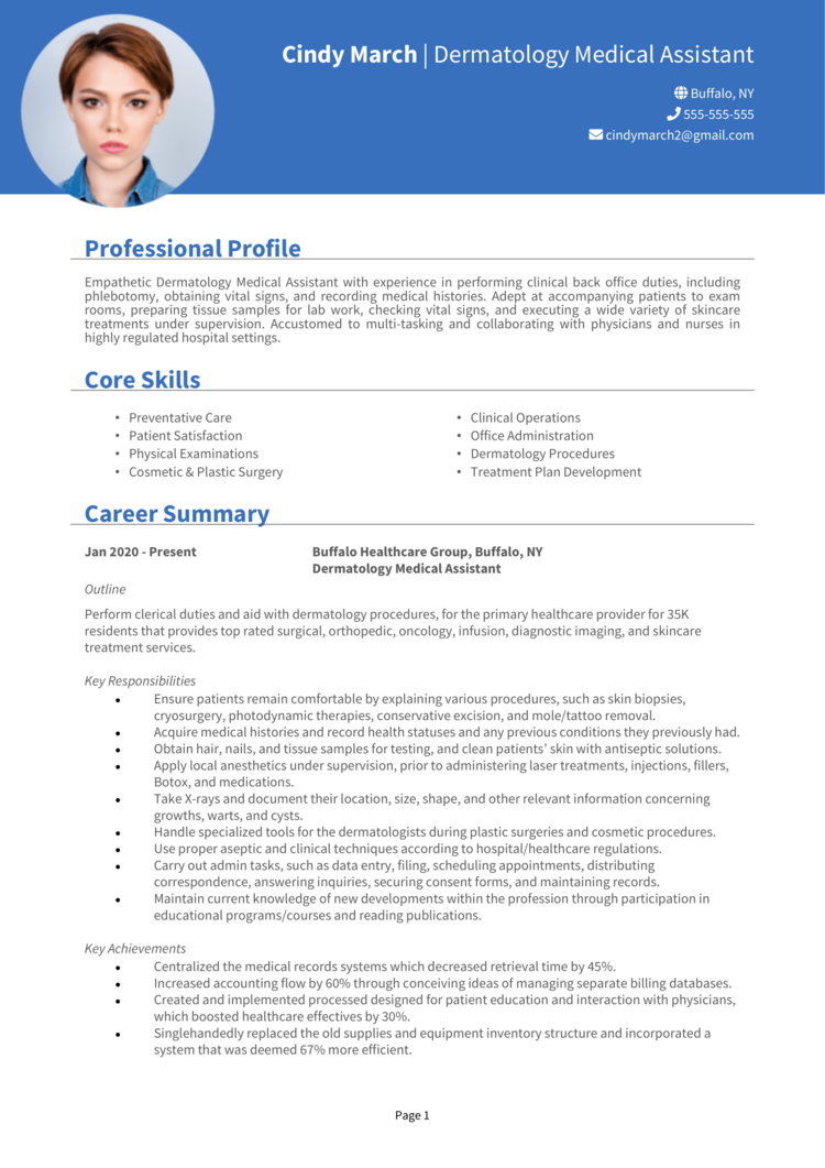 Dermatology Medical Assistant Resume 1