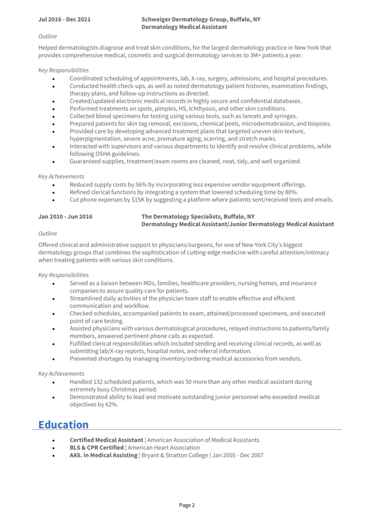 Dermatology Medical Assistant Resume 2