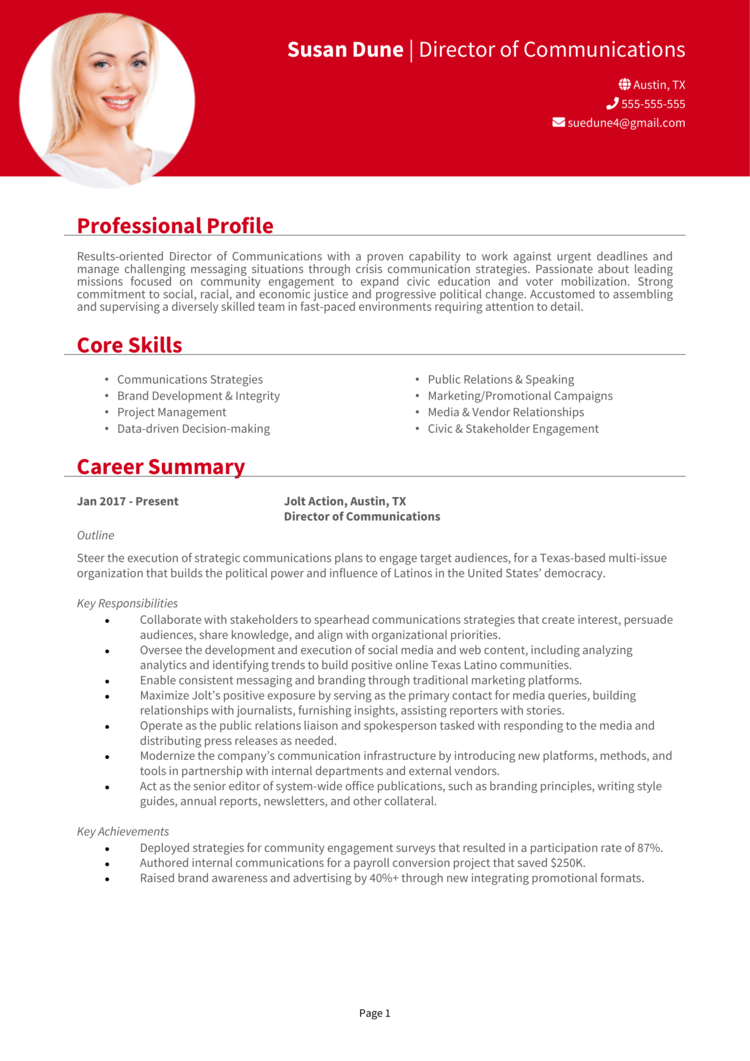 Director of Communications Resume 1