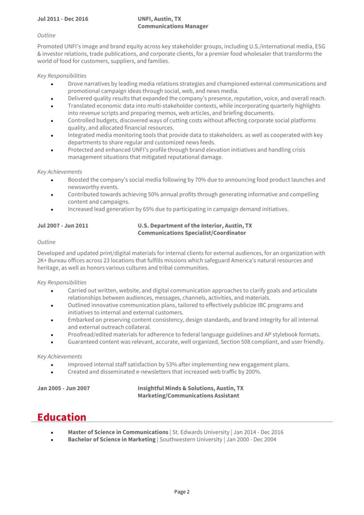 Director of Communications Resume 2