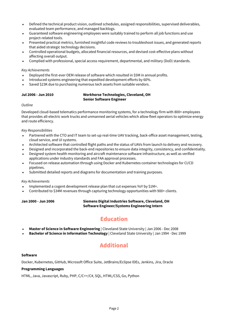 Director of Software Engineering Resume 2