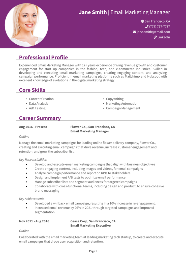 Email Marketing Manager resume example + guide [Get hired]