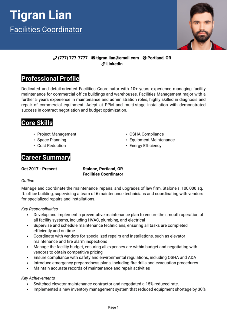 Facilities Coordinator Resume 1