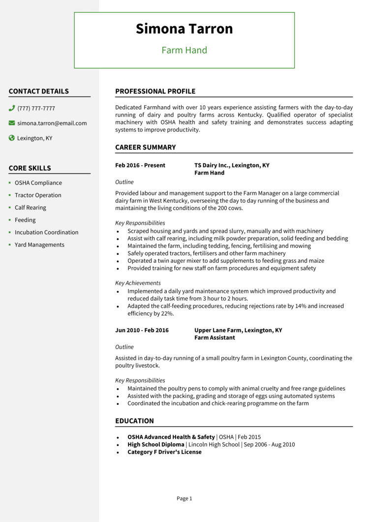 Farm Hand resume example + guide [Get hired fast]