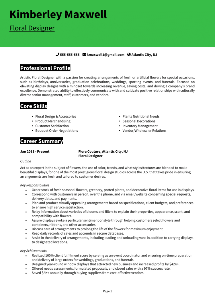 business design resume