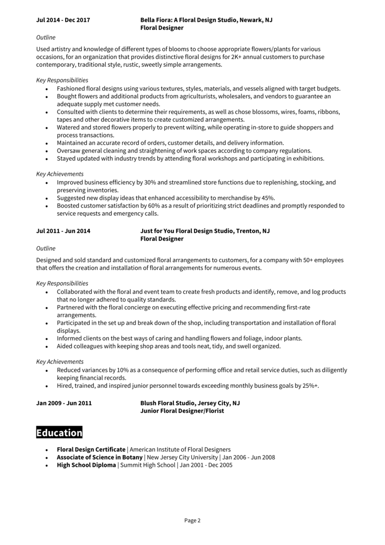 Floral Designer Resume 2