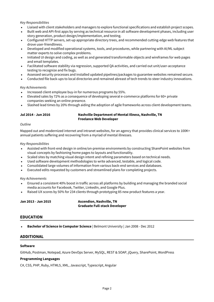 Freelance Web Developer Resume 2