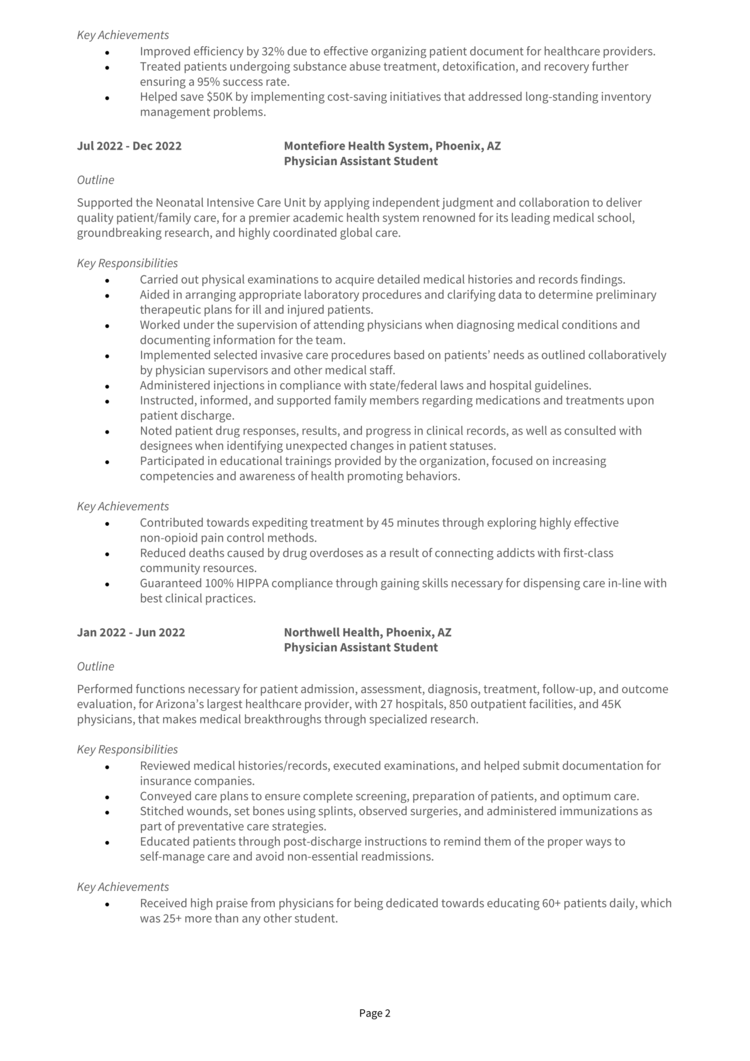 Graduate Physician Assistant Resume 2