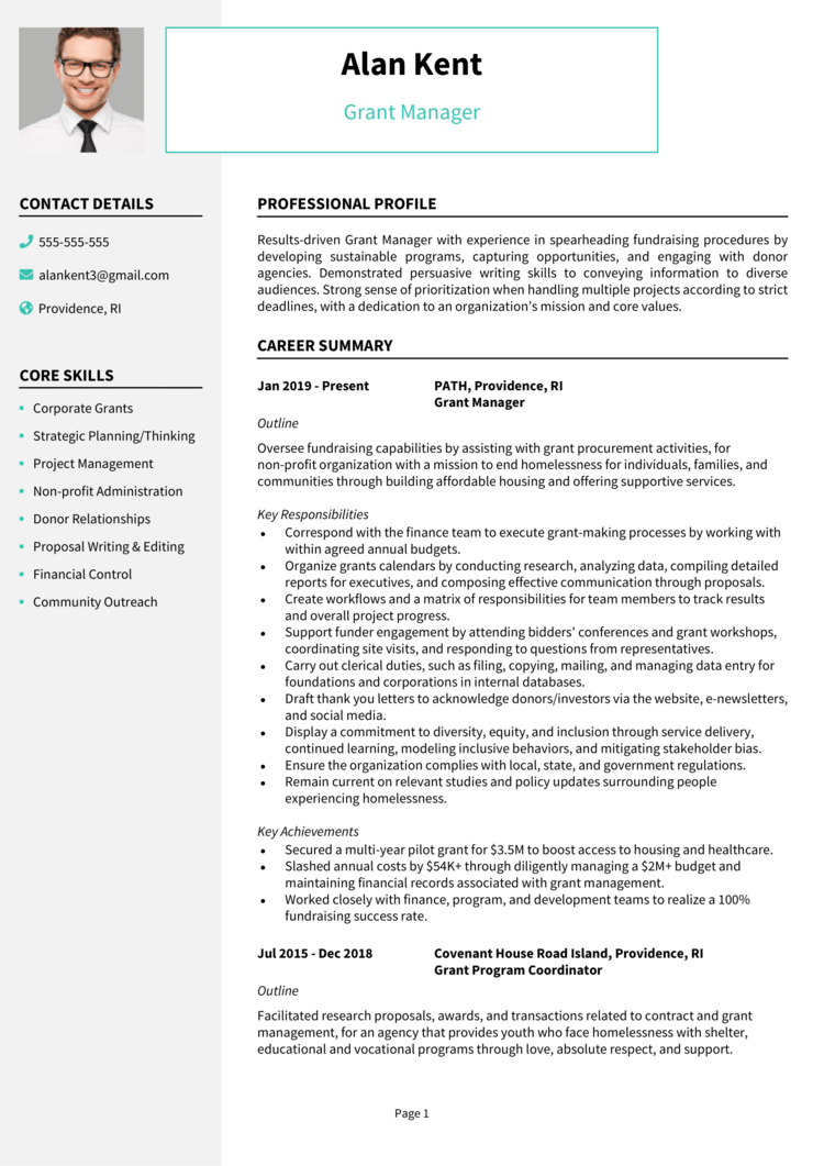 Grant Manager resume example + guide [Land job interviews]