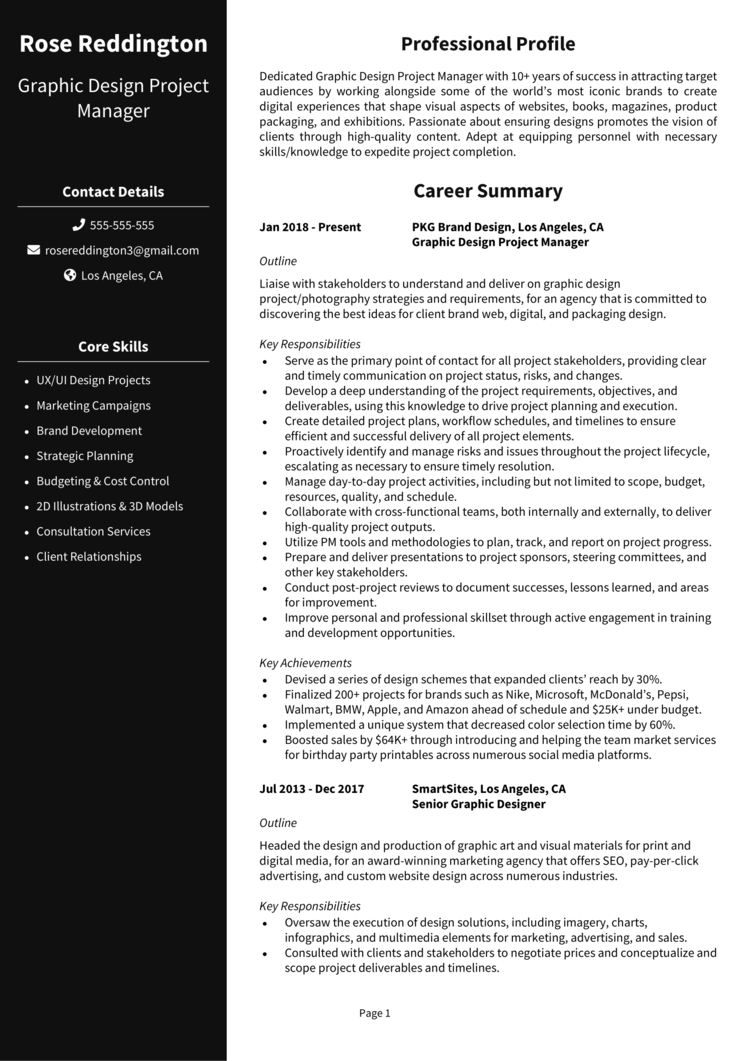 Graphic Design Project Manager resume example Get hired