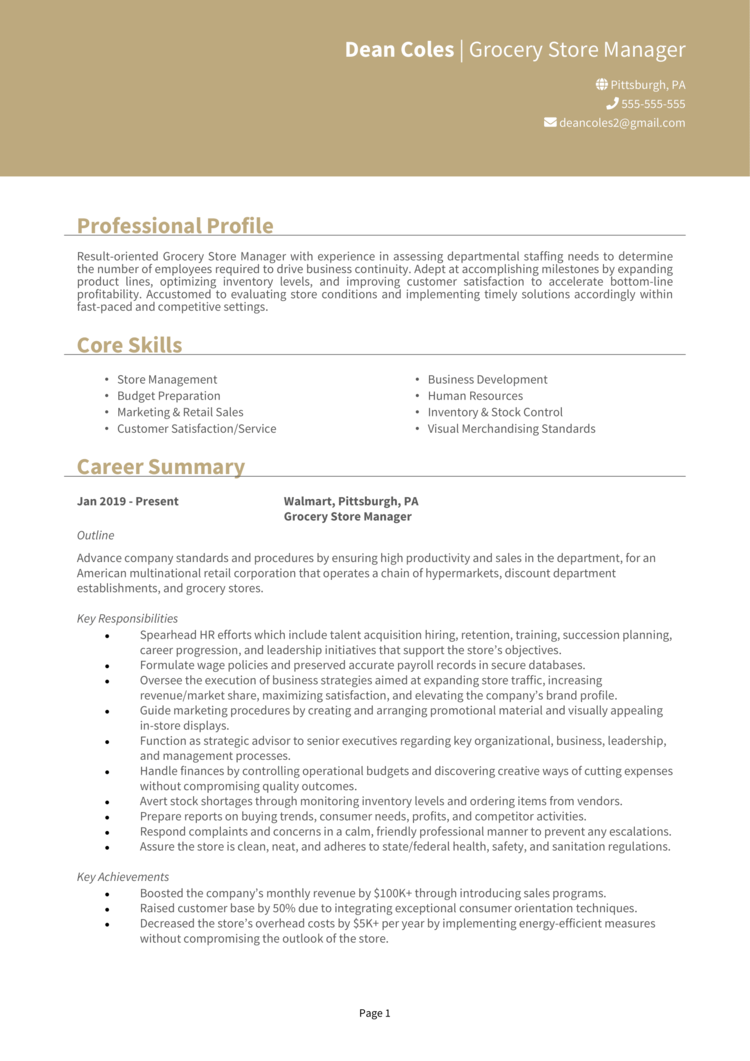 Grocery Store Manager Resume 1