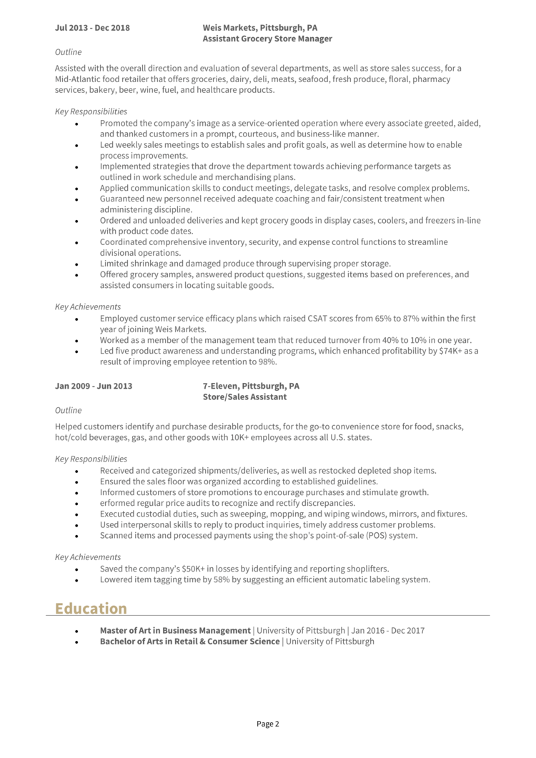 Grocery Store Manager Resume 2