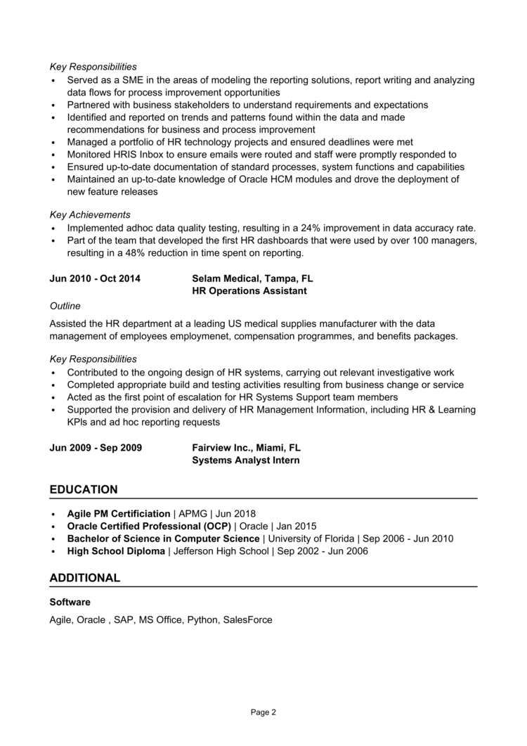 HRIS Analyst Resume 2