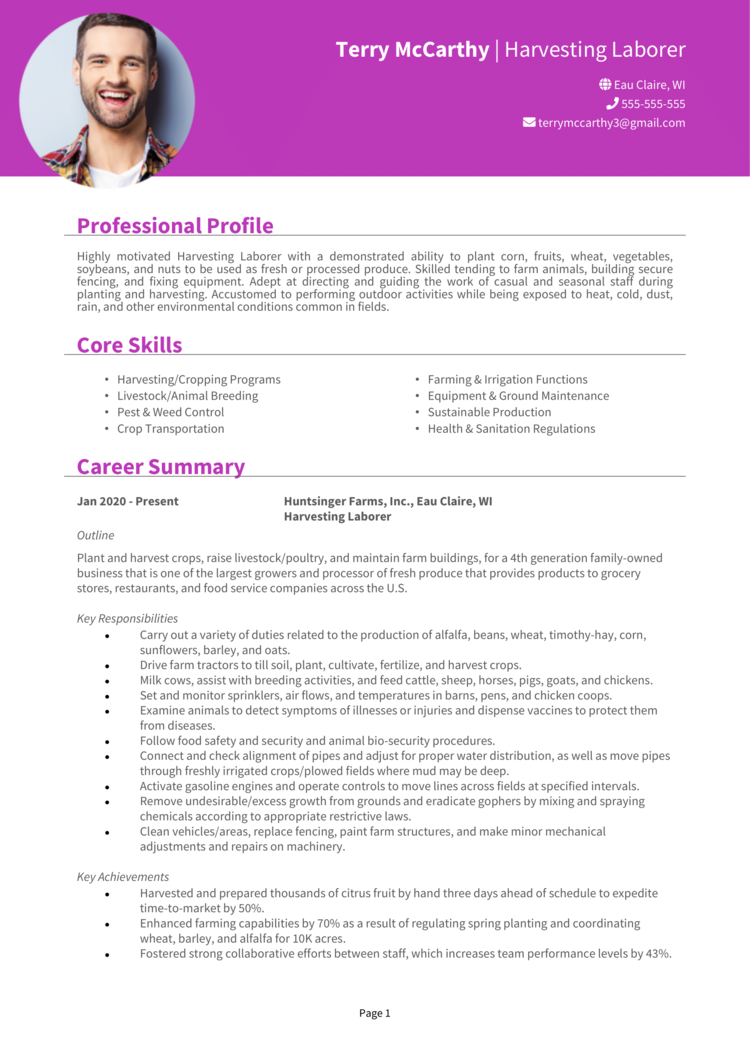 Harvesting Laborer resume example + guide [Get top jobs]