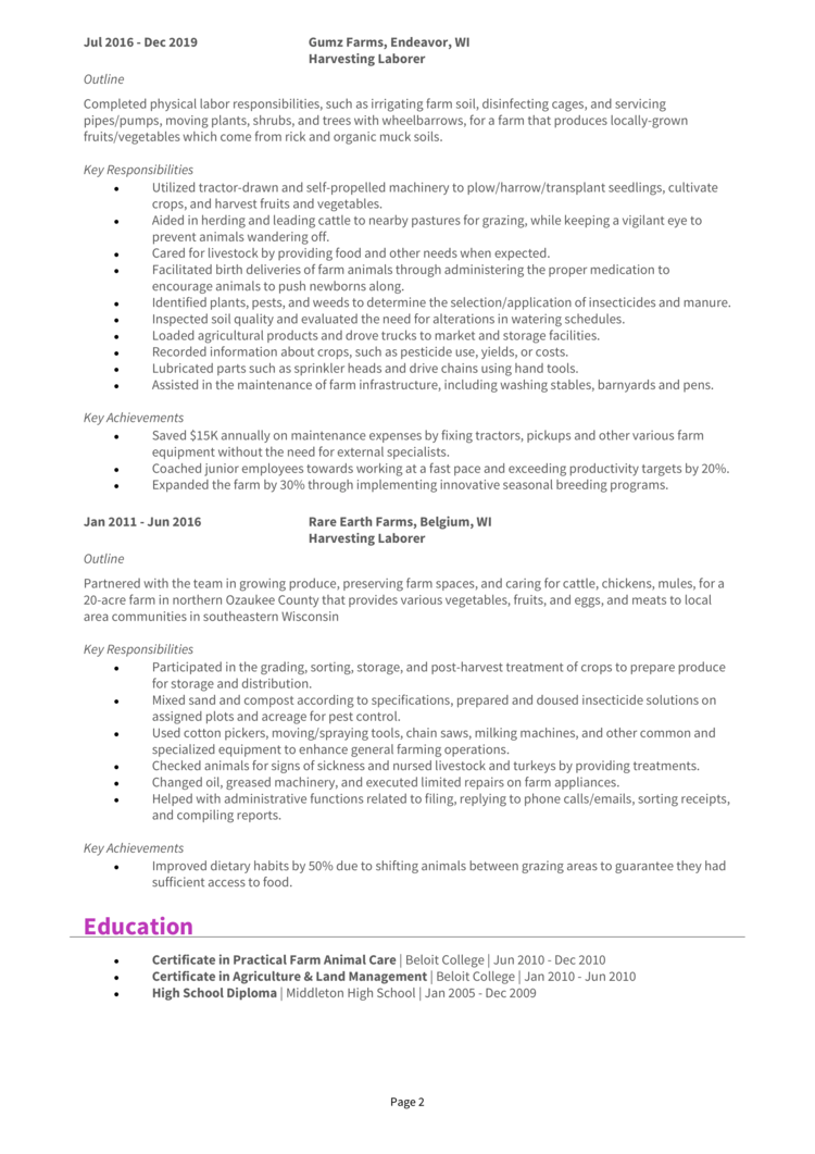 Harvesting Laborer Resume 2