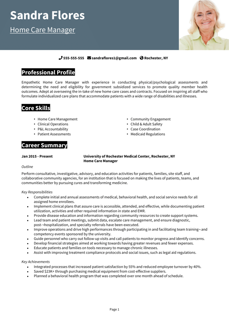 Home Care Manager Resume 1