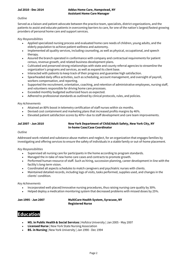 Home Care Manager Resume 2