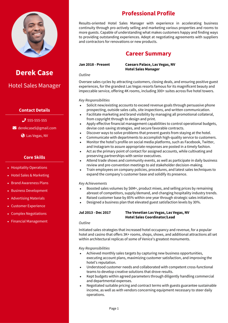 Hotel Sales Manager Resume 1 