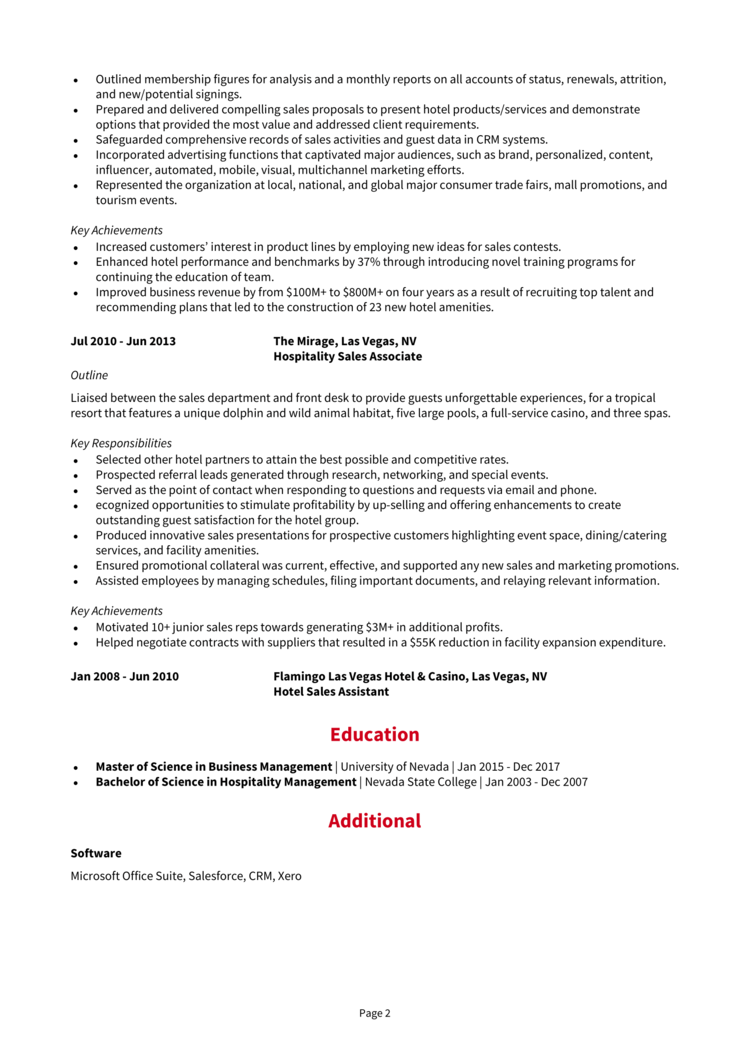 hotel sales manager job description for resume