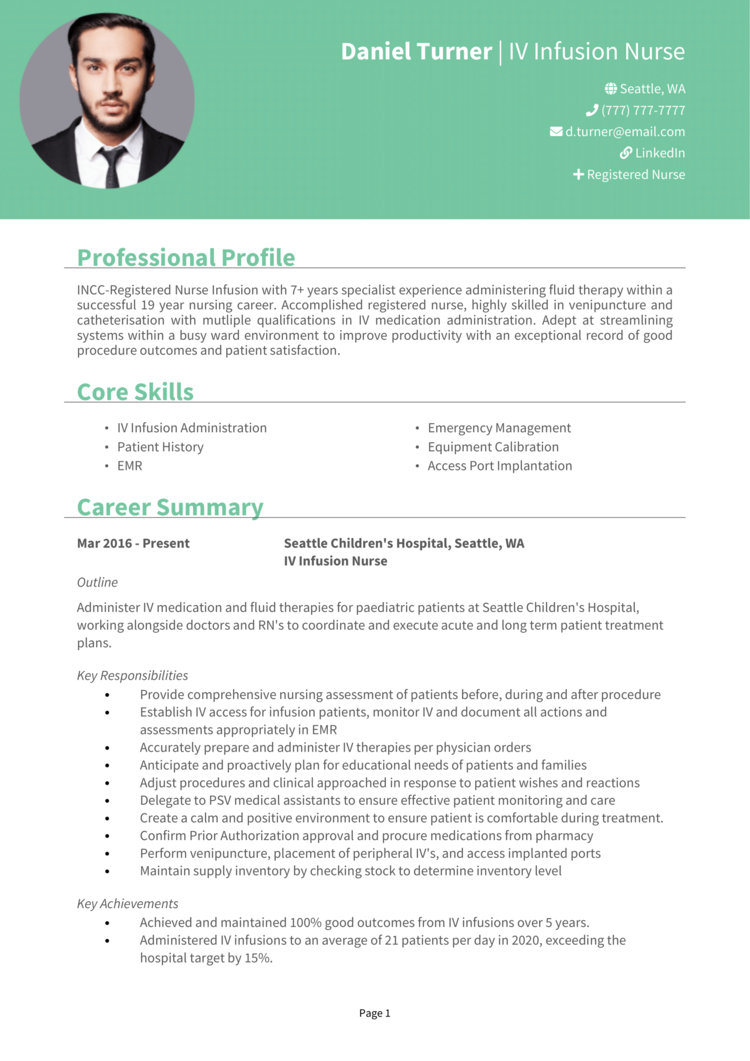 IV Infusion Nurse Resume 1