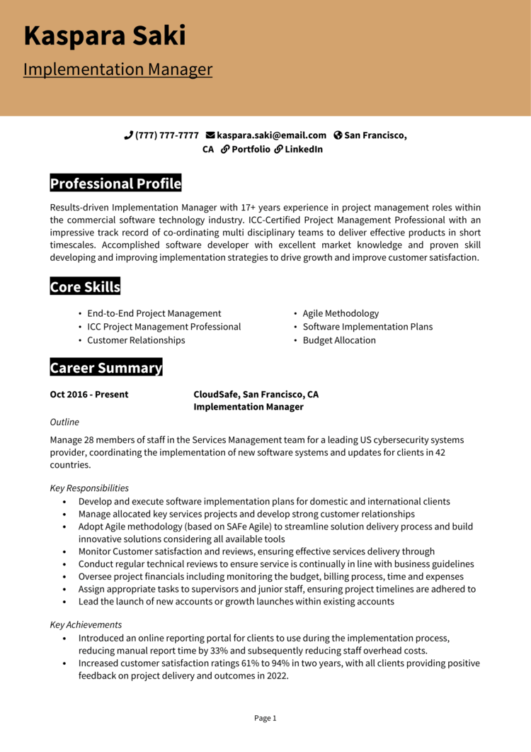 Implementation Manager Resume 1