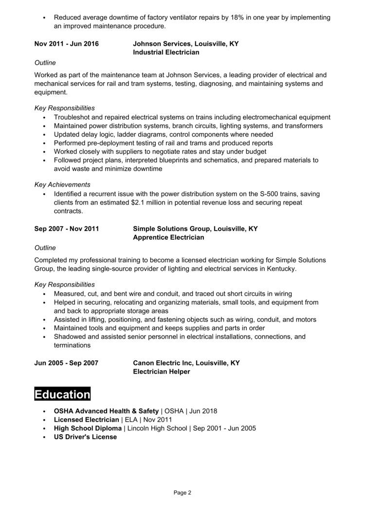 Industrial Electrician Resume 2