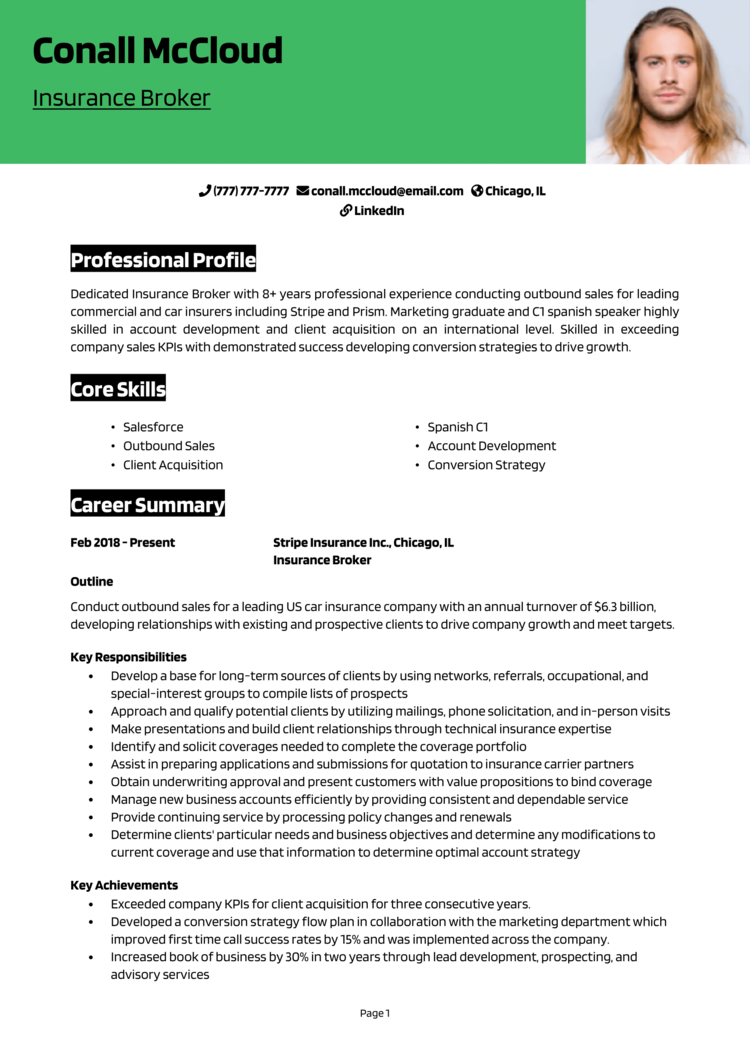 Insurance Broker Resume 1