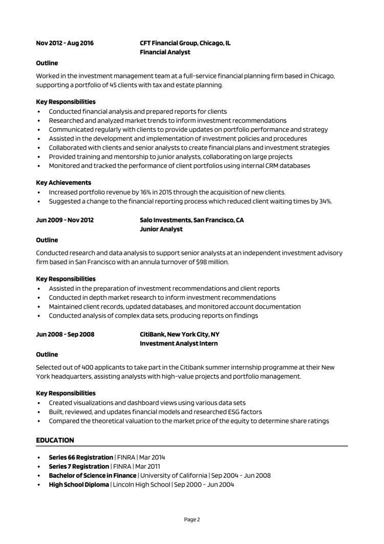 Investment Analyst Resume 2