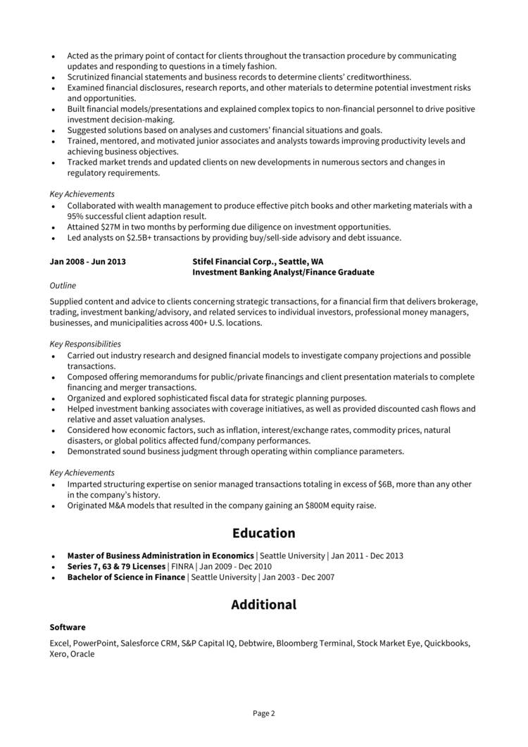 Investment Banking Associate Resume 2