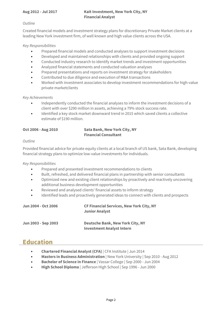 Investment Banking Specialist Resume 2