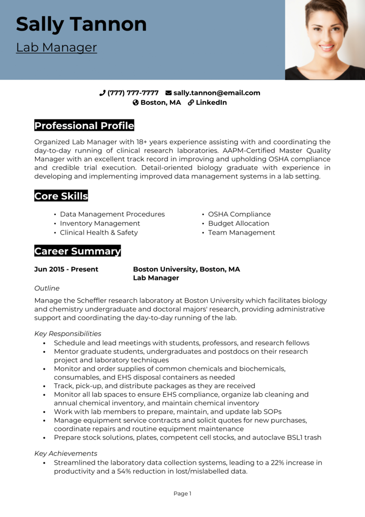 Laboratory Manager Job Cv Sample