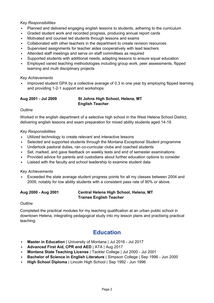 Lead Teacher Resume 2