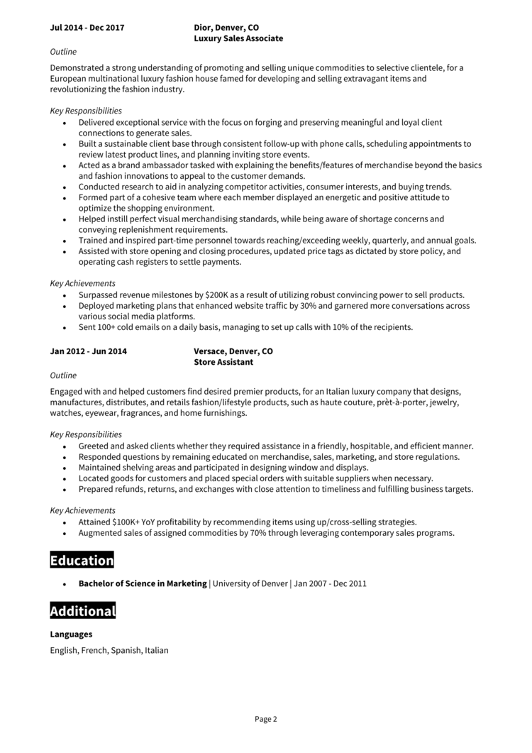 Jewelry Sales Associate Resume Samples