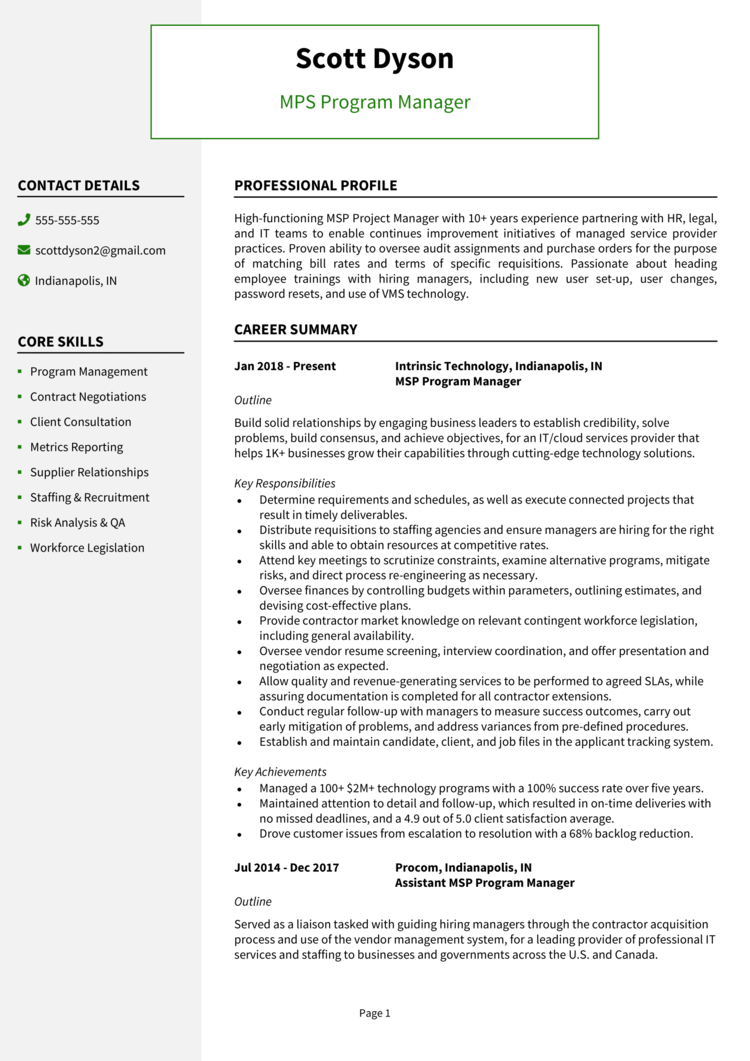 MSP Program Manager Resume 1