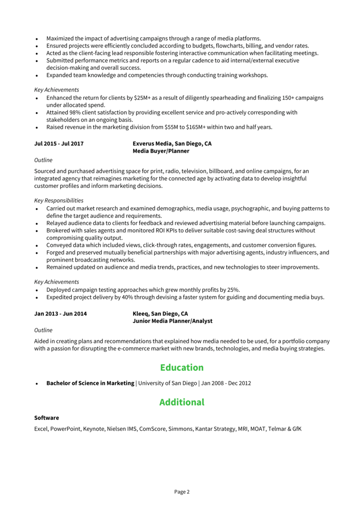 Media Planner Resume 2