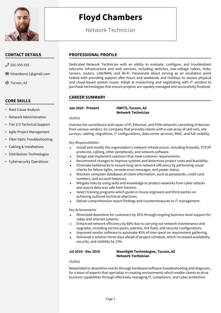 Network Technician Resume Example Guide Landinterviews   Network Technician Resume 1 