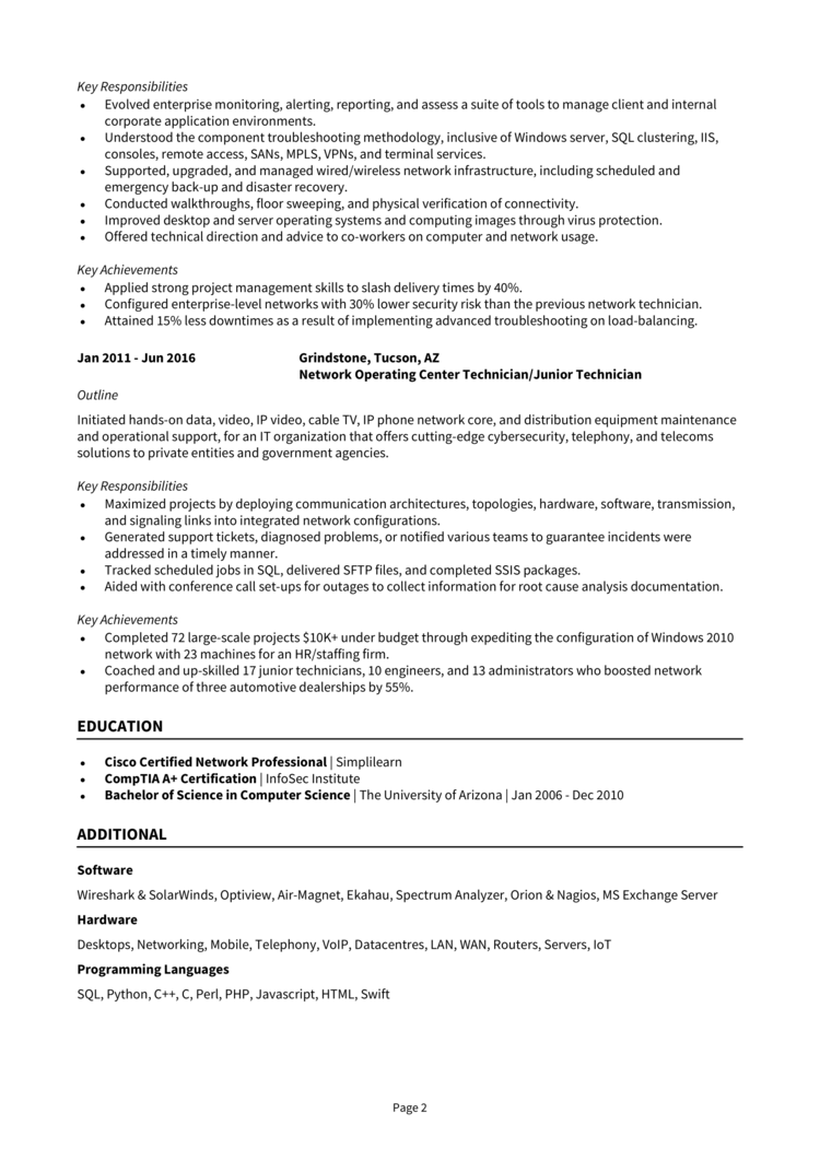 Network Technician Resume 2