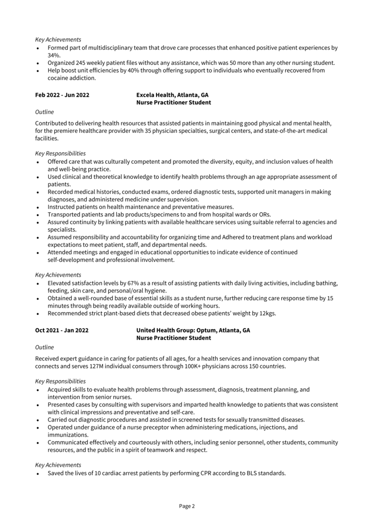 Nurse Practitioner Student Resume 2