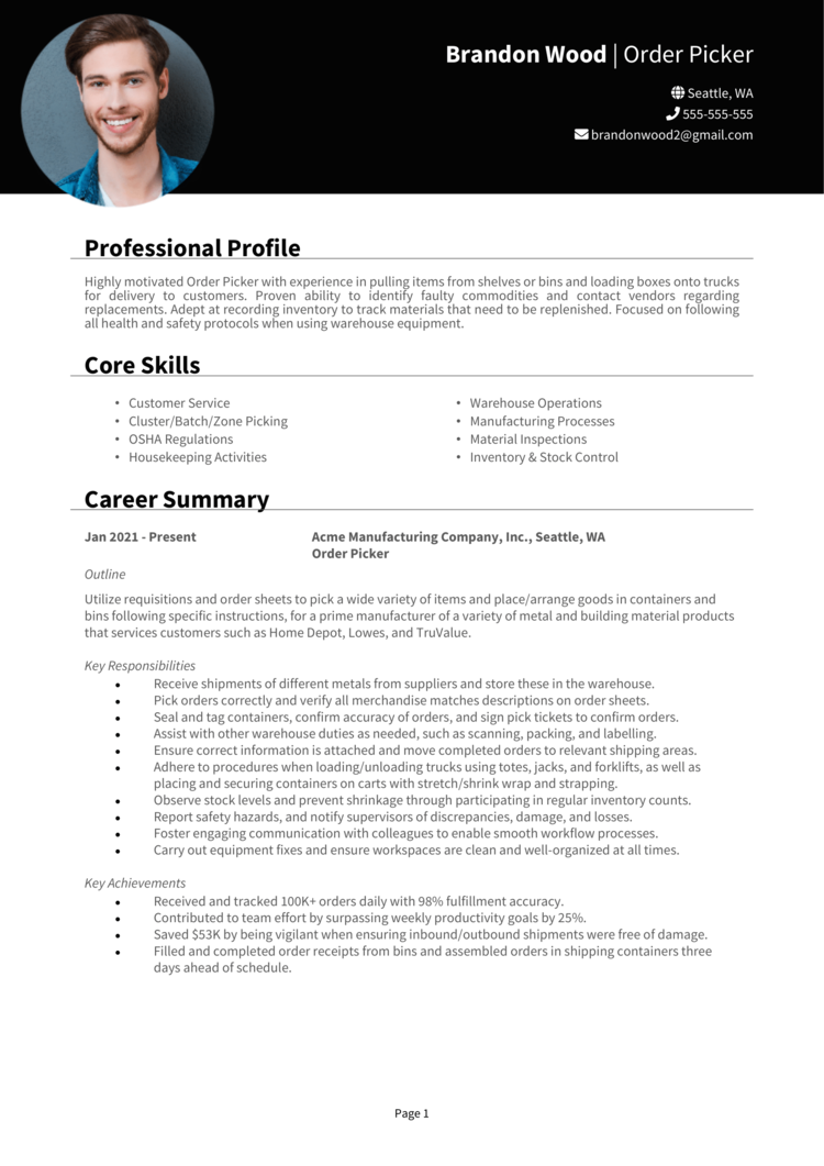 Order Picker Resume 1