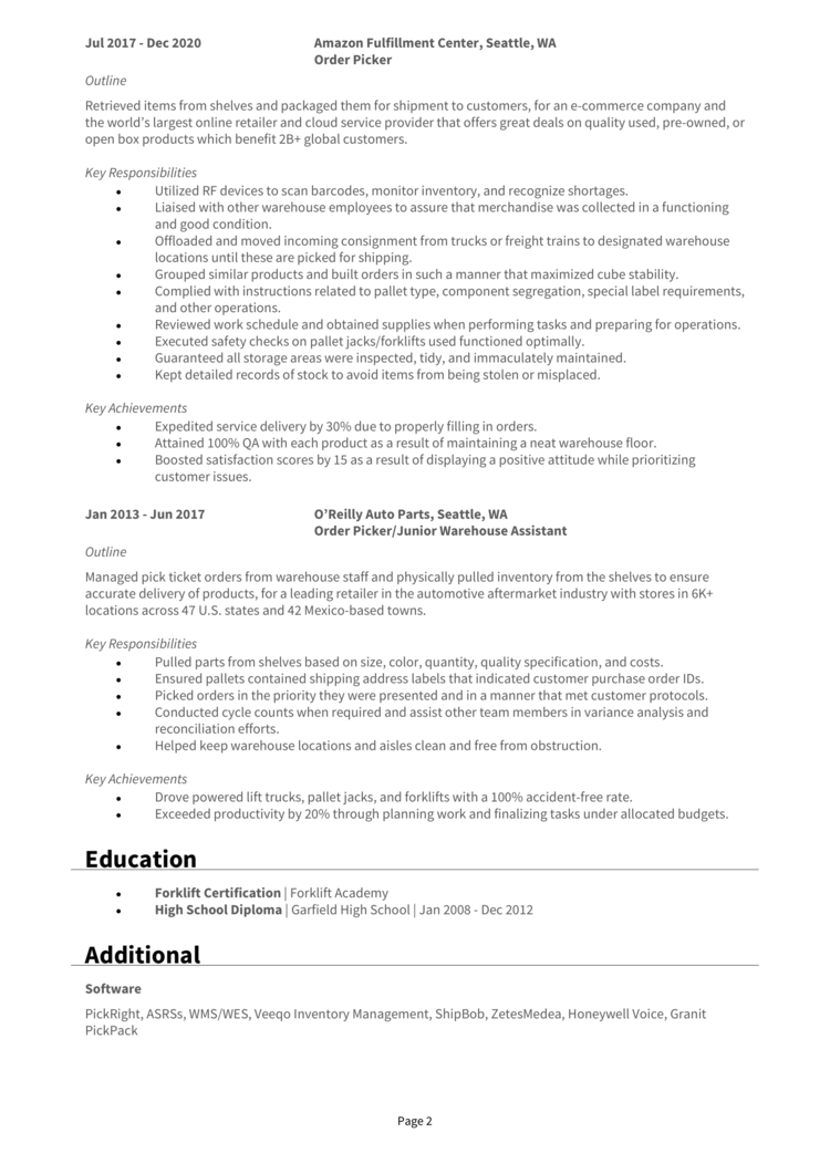 Order Picker Resume 2