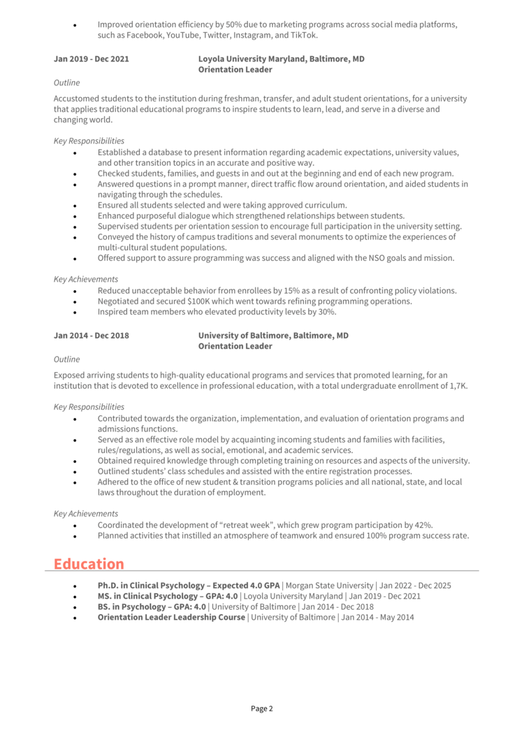 Orientation Leader Resume 2