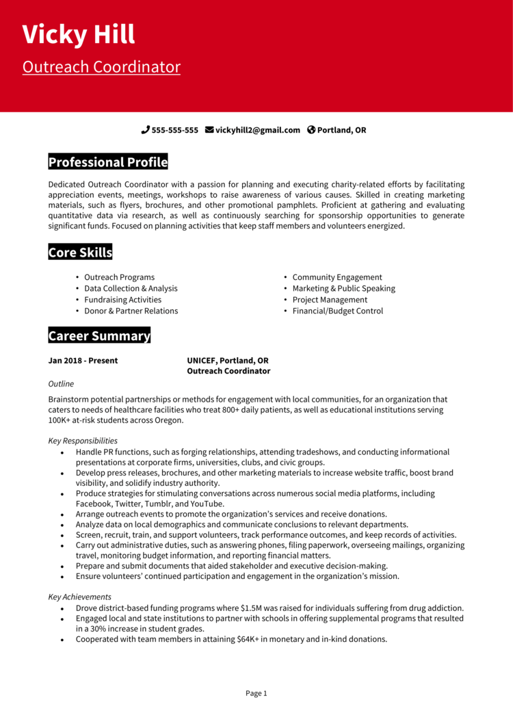 Outreach Coordinator Resume 1