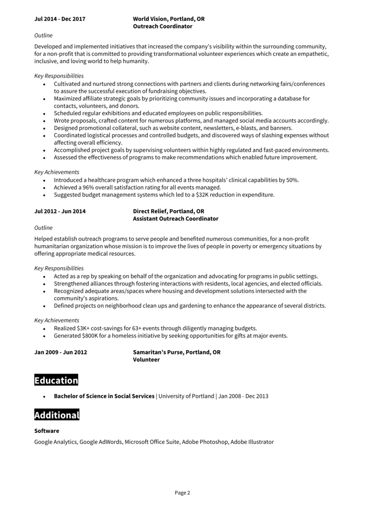 Outreach Coordinator Resume 2