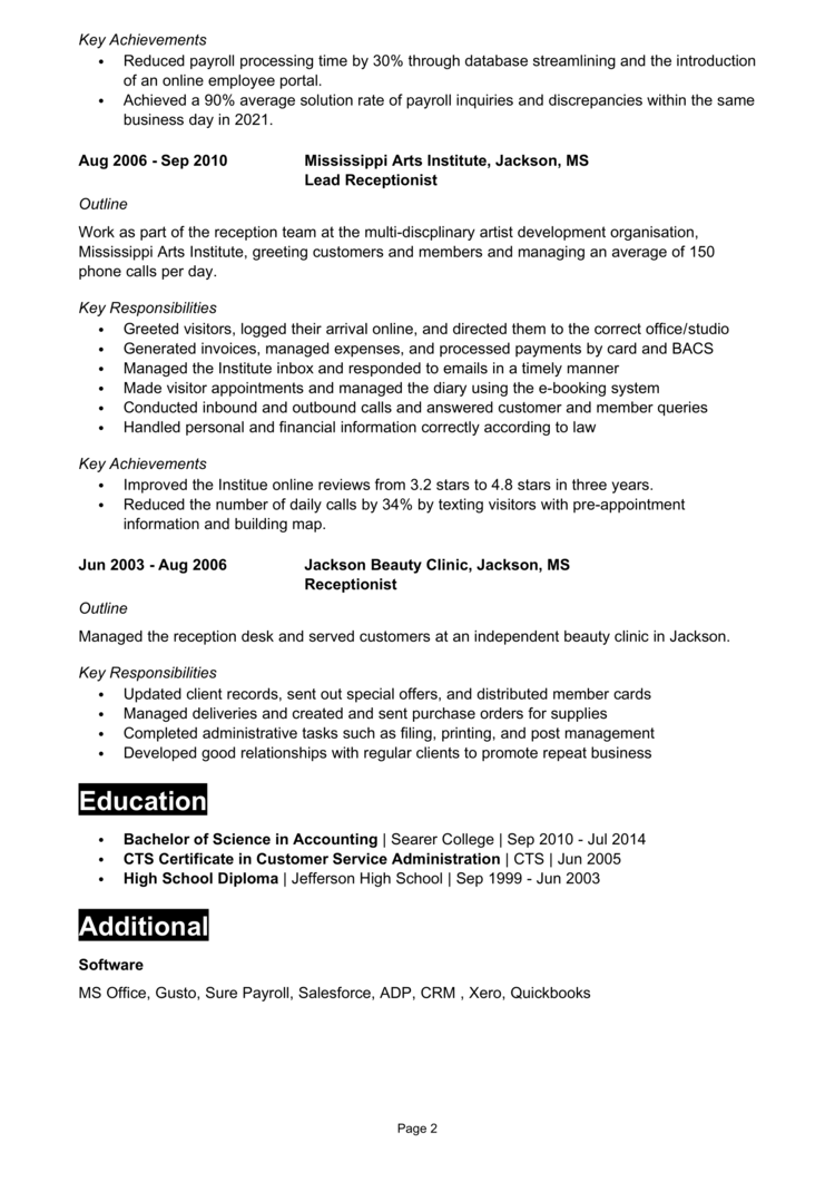 Payroll Administrator Resume 2