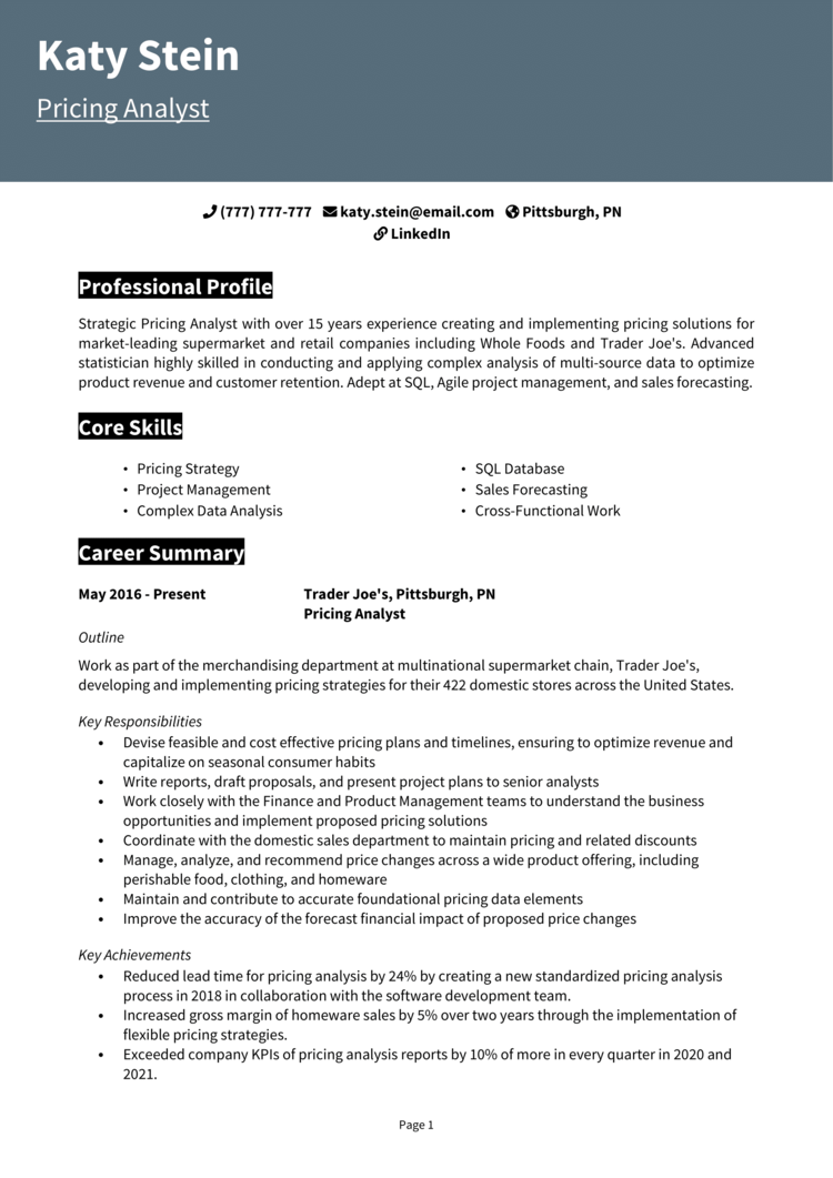 Pricing Analyst Resume 1